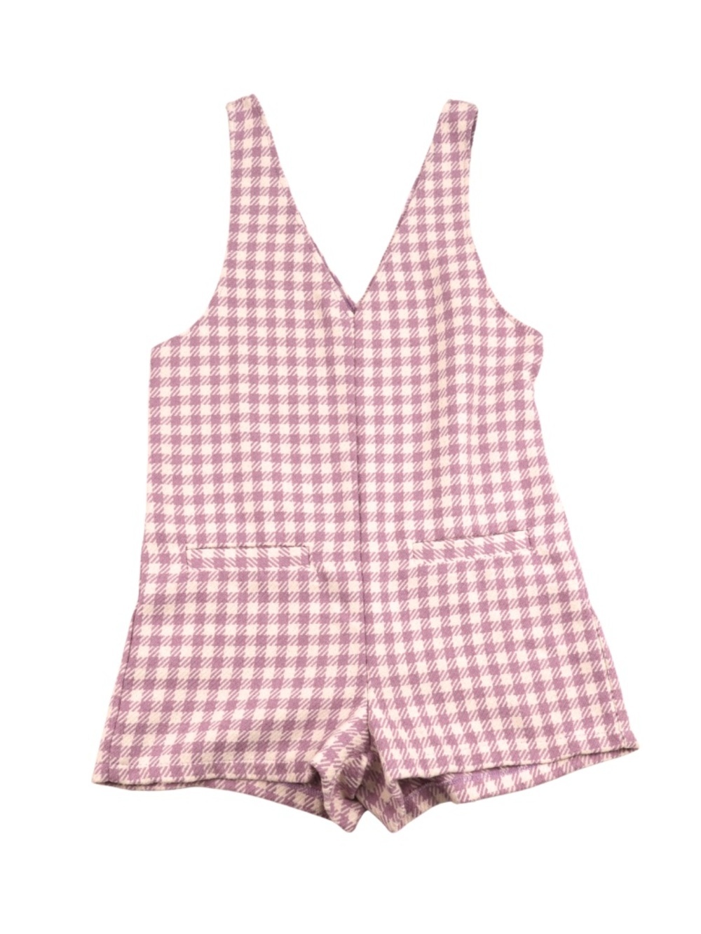 Stradivarius Lavender Gingham Romper Small V Neck Sleeveless Summer